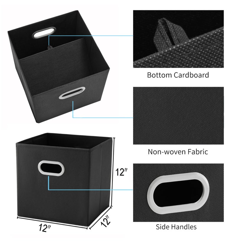 MAX Houser Fabric Storage Bins Cubes Baskets Containers with Dual Plastic Handles for Home Closet Bedroom Drawers Organizers (Black) - Image 3